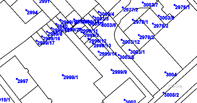 Parcela st. 2999/14 v KÚ Chomutov I, Katastrální mapa