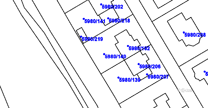 Parcela st. 5980/140 v KÚ Chomutov I, Katastrální mapa
