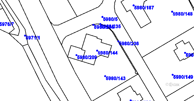 Parcela st. 5980/144 v KÚ Chomutov I, Katastrální mapa