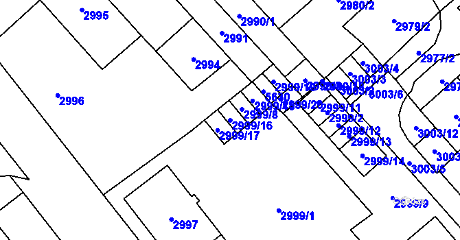 Parcela st. 2999/16 v KÚ Chomutov I, Katastrální mapa
