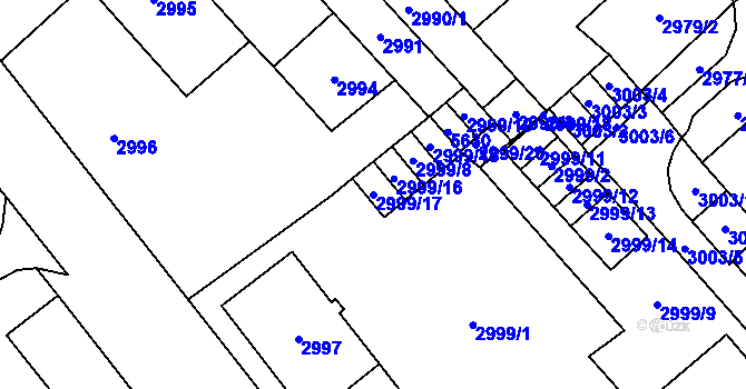 Parcela st. 2999/17 v KÚ Chomutov I, Katastrální mapa