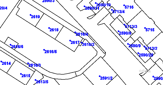 Parcela st. 2616/2 v KÚ Chomutov I, Katastrální mapa