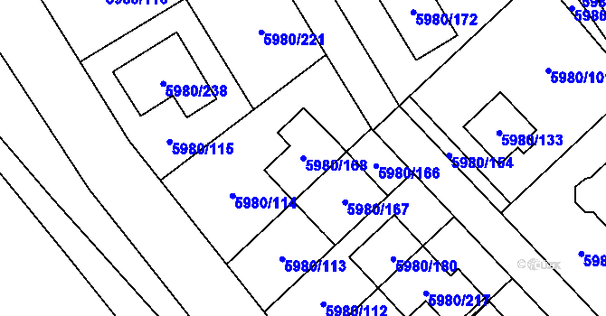 Parcela st. 5980/168 v KÚ Chomutov I, Katastrální mapa