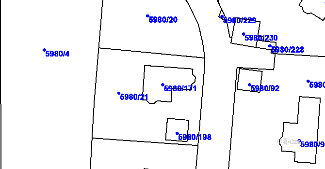 Parcela st. 5980/171 v KÚ Chomutov I, Katastrální mapa