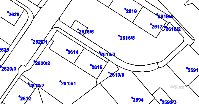 Parcela st. 2616/3 v KÚ Chomutov I, Katastrální mapa