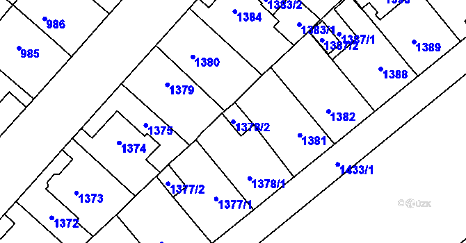 Parcela st. 1378/2 v KÚ Chomutov I, Katastrální mapa