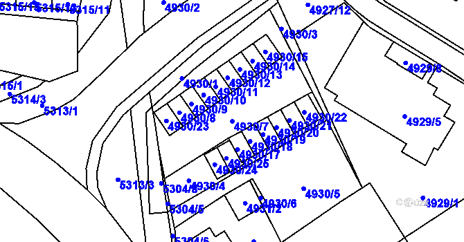 Parcela st. 4930/7 v KÚ Chomutov I, Katastrální mapa