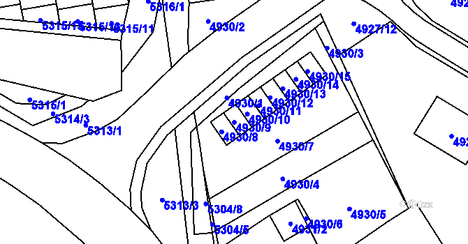Parcela st. 4930/9 v KÚ Chomutov I, Katastrální mapa