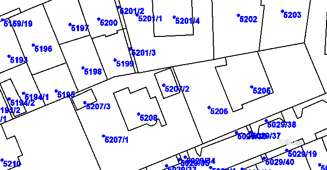 Parcela st. 5207/2 v KÚ Chomutov I, Katastrální mapa