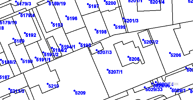 Parcela st. 5207/3 v KÚ Chomutov I, Katastrální mapa