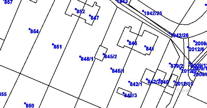 Parcela st. 845/2 v KÚ Chomutov I, Katastrální mapa