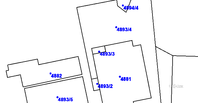 Parcela st. 4893/3 v KÚ Chomutov I, Katastrální mapa
