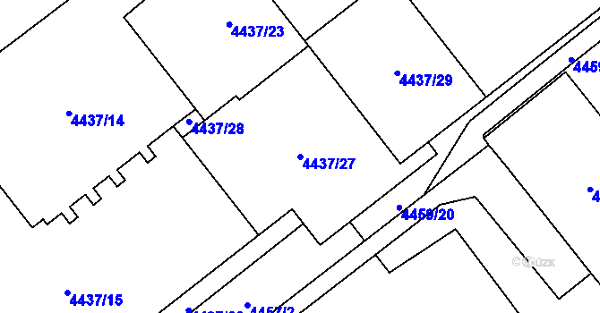Parcela st. 4437/27 v KÚ Chomutov I, Katastrální mapa