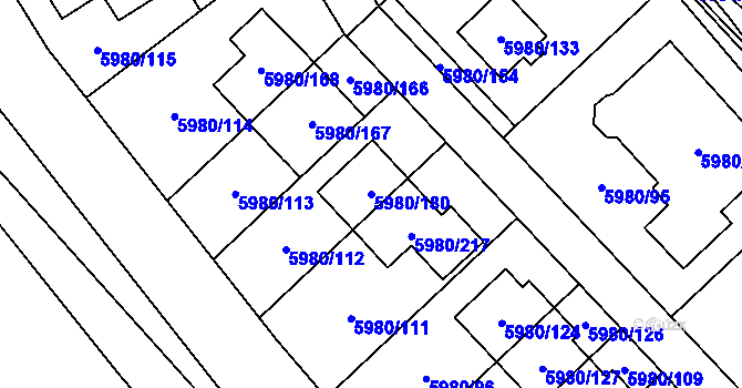 Parcela st. 5980/180 v KÚ Chomutov I, Katastrální mapa