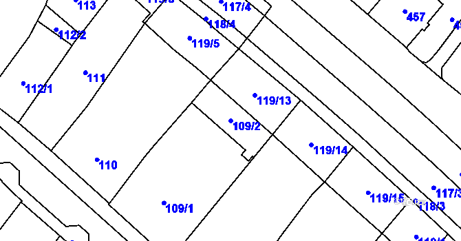 Parcela st. 109/2 v KÚ Chomutov I, Katastrální mapa