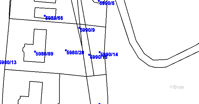 Parcela st. 5990/14 v KÚ Chomutov I, Katastrální mapa