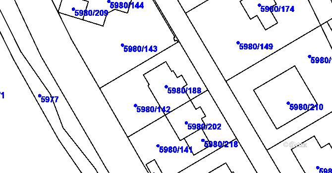 Parcela st. 5980/188 v KÚ Chomutov I, Katastrální mapa