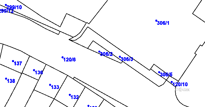 Parcela st. 306/2 v KÚ Chomutov I, Katastrální mapa