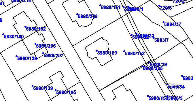Parcela st. 5980/189 v KÚ Chomutov I, Katastrální mapa