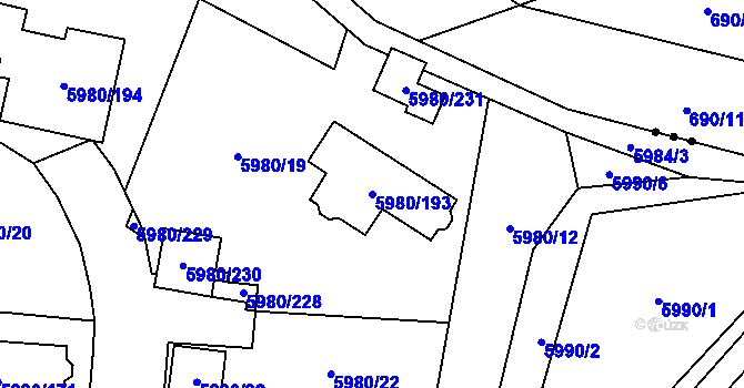 Parcela st. 5980/193 v KÚ Chomutov I, Katastrální mapa