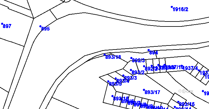 Parcela st. 893/18 v KÚ Chomutov I, Katastrální mapa
