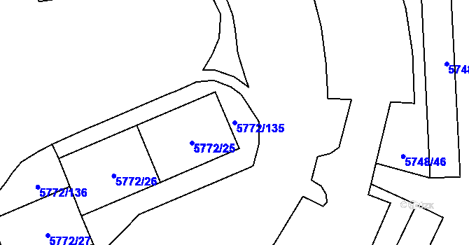 Parcela st. 5772/135 v KÚ Chomutov I, Katastrální mapa