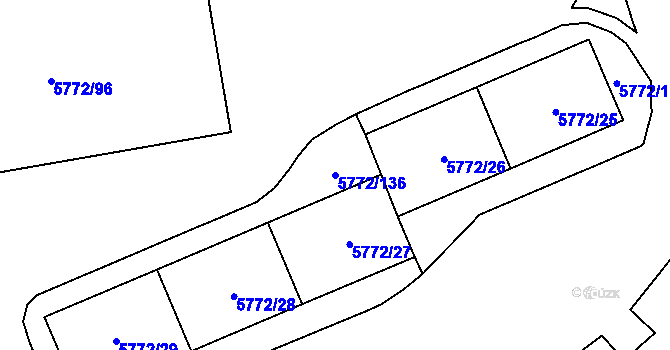 Parcela st. 5772/136 v KÚ Chomutov I, Katastrální mapa