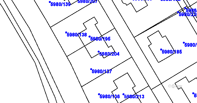 Parcela st. 5980/204 v KÚ Chomutov I, Katastrální mapa