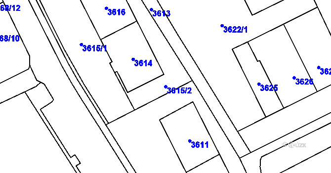 Parcela st. 3615/2 v KÚ Chomutov I, Katastrální mapa