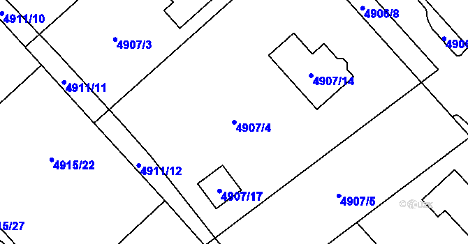 Parcela st. 4907/4 v KÚ Chomutov I, Katastrální mapa