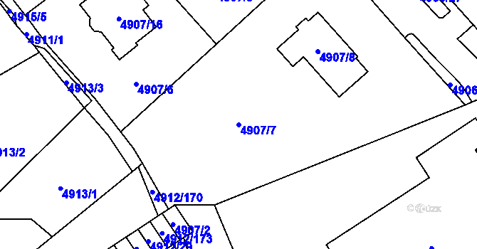 Parcela st. 4907/7 v KÚ Chomutov I, Katastrální mapa