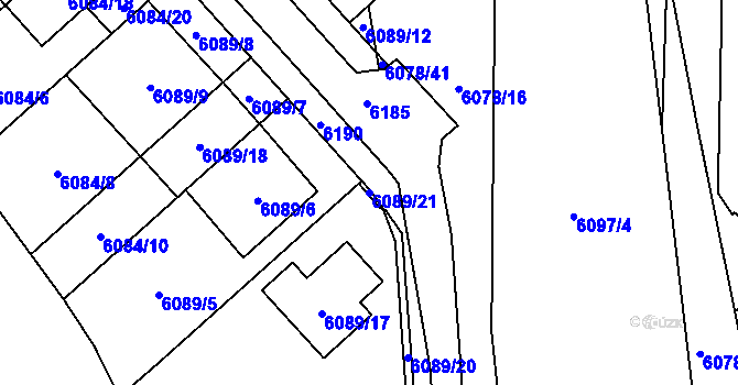 Parcela st. 6089/21 v KÚ Chomutov I, Katastrální mapa