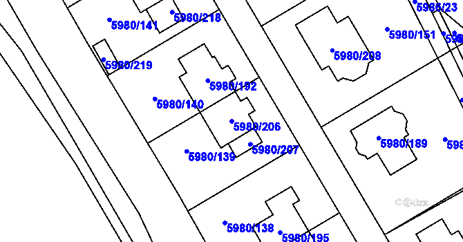 Parcela st. 5980/206 v KÚ Chomutov I, Katastrální mapa