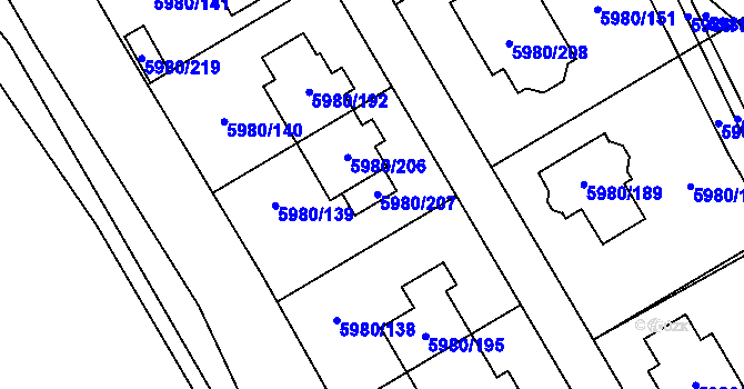 Parcela st. 5980/207 v KÚ Chomutov I, Katastrální mapa