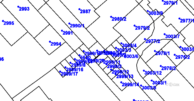 Parcela st. 2990/3 v KÚ Chomutov I, Katastrální mapa