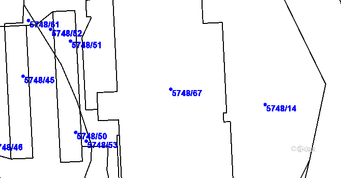 Parcela st. 5748/67 v KÚ Chomutov I, Katastrální mapa