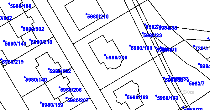 Parcela st. 5980/208 v KÚ Chomutov I, Katastrální mapa