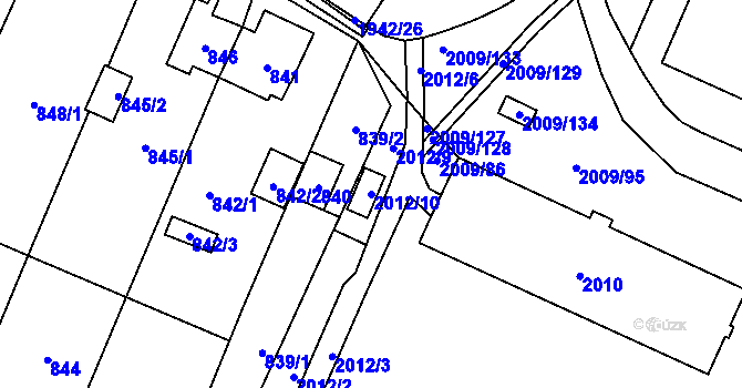 Parcela st. 2012/10 v KÚ Chomutov I, Katastrální mapa