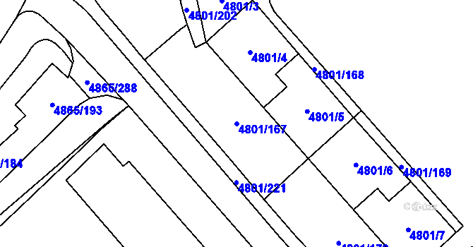 Parcela st. 4801/167 v KÚ Chomutov I, Katastrální mapa