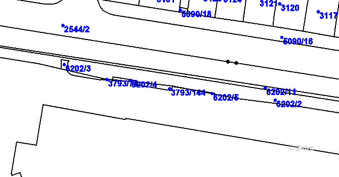 Parcela st. 3793/144 v KÚ Chomutov I, Katastrální mapa