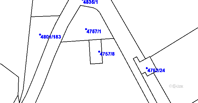 Parcela st. 4757/8 v KÚ Chomutov I, Katastrální mapa