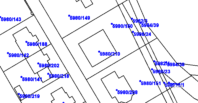 Parcela st. 5980/210 v KÚ Chomutov I, Katastrální mapa