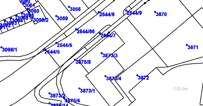 Parcela st. 3873/3 v KÚ Chomutov I, Katastrální mapa