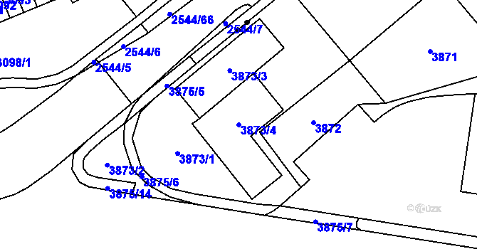 Parcela st. 3873/4 v KÚ Chomutov I, Katastrální mapa