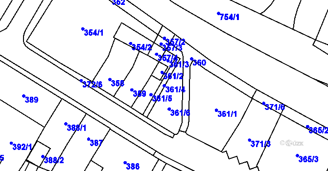 Parcela st. 361/4 v KÚ Chomutov I, Katastrální mapa