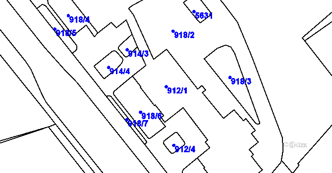 Parcela st. 912/1 v KÚ Chomutov I, Katastrální mapa