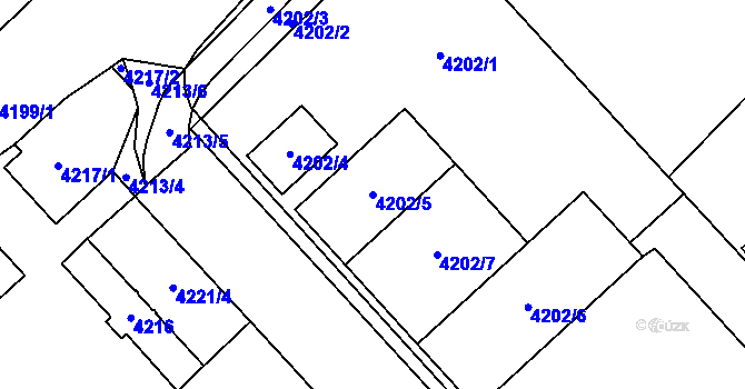 Parcela st. 4202/5 v KÚ Chomutov I, Katastrální mapa