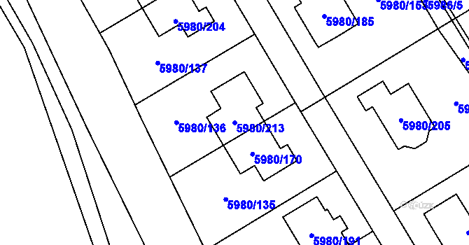 Parcela st. 5980/213 v KÚ Chomutov I, Katastrální mapa