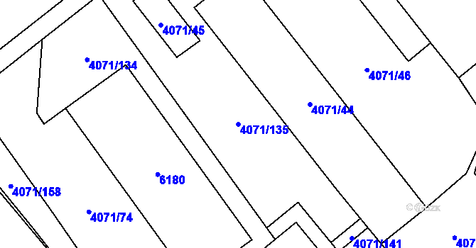Parcela st. 4071/135 v KÚ Chomutov I, Katastrální mapa