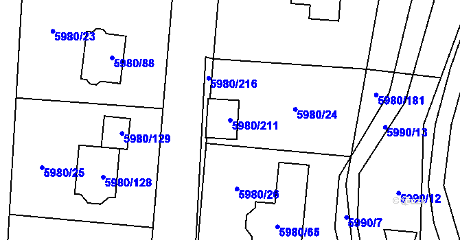 Parcela st. 5980/211 v KÚ Chomutov I, Katastrální mapa